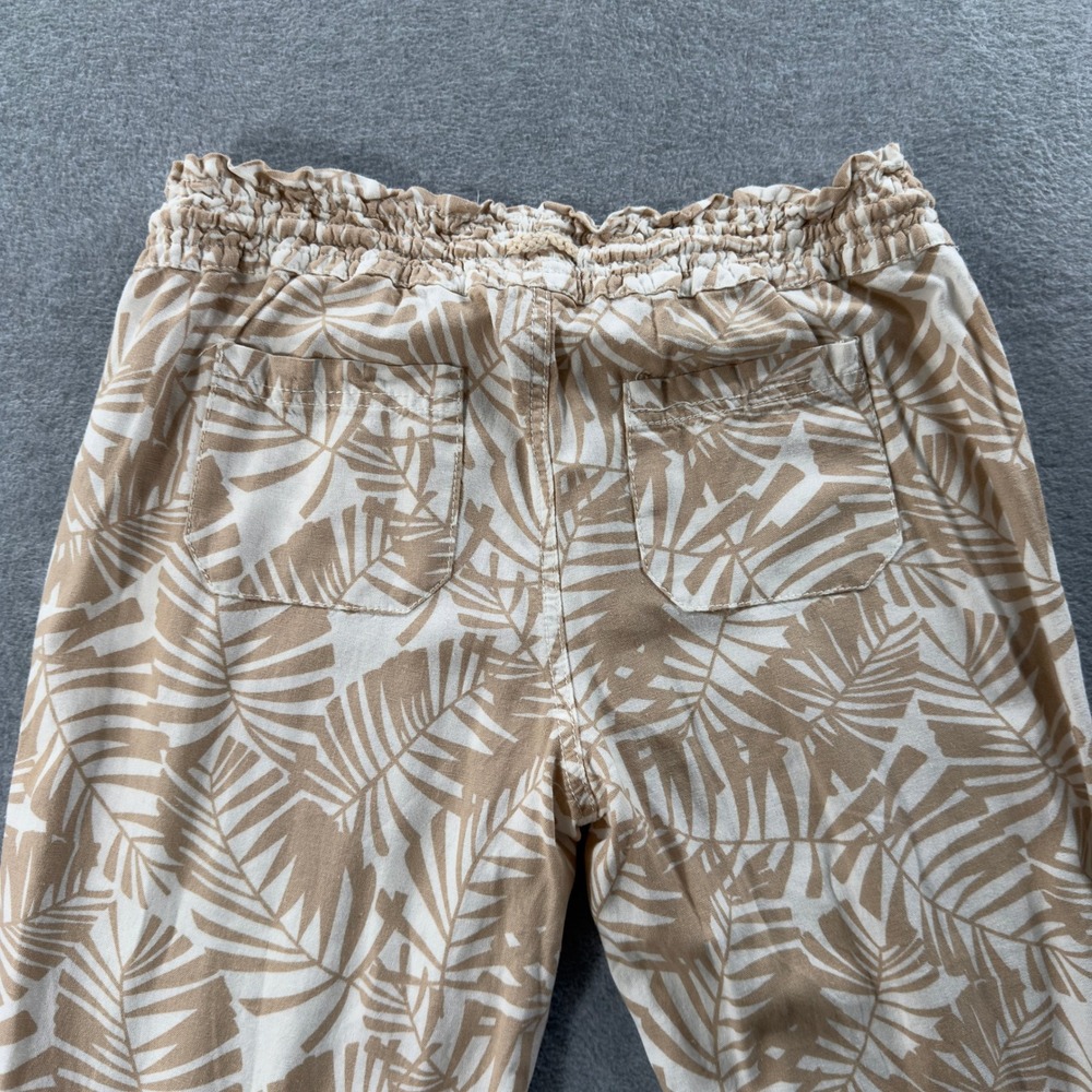 Cali 1850 Linen Blend Pants Womens Large Tan Tropical Palm Leaf Print Boho - Picture 5 of 12